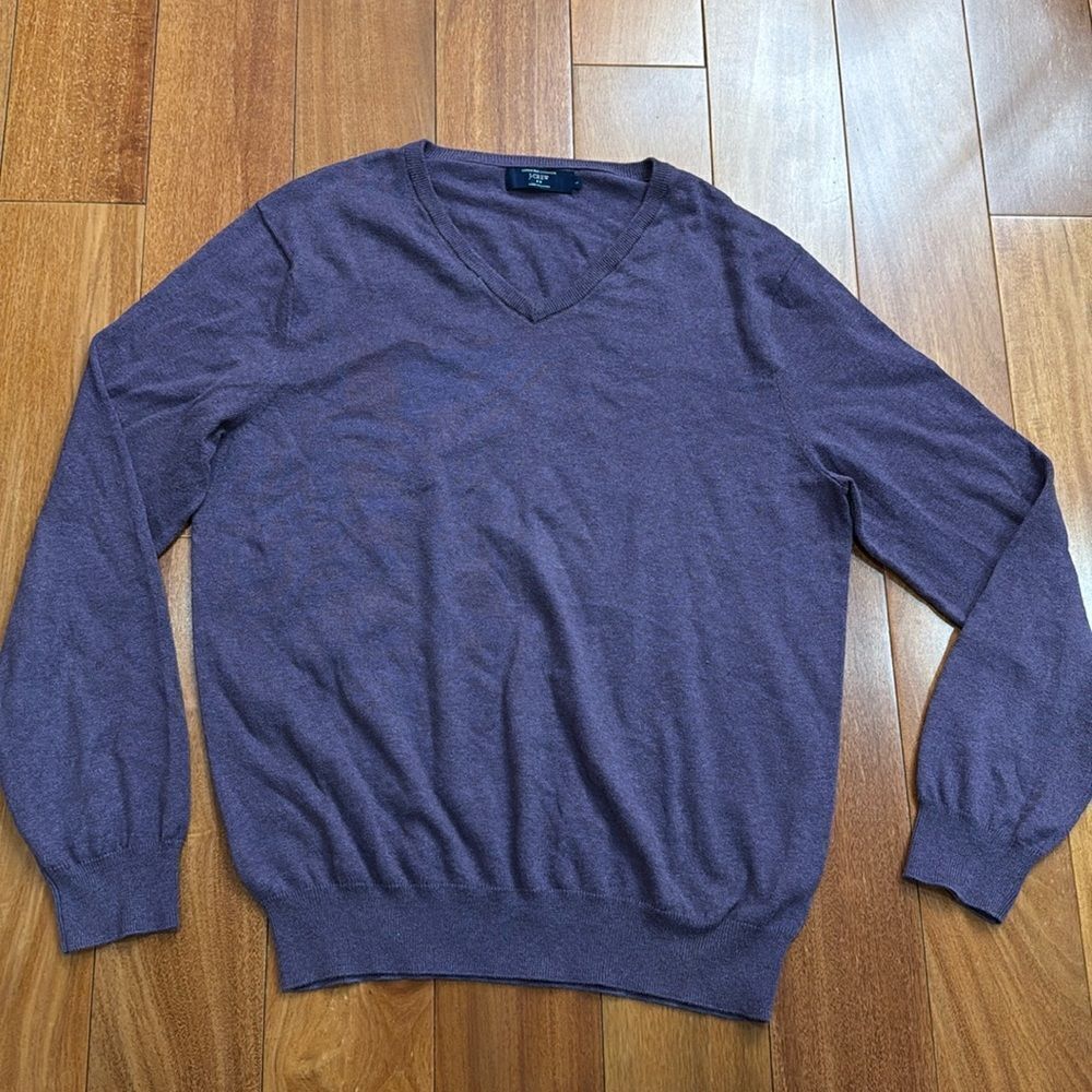 J Crew Sweater Mens Pullover Purple Cotton Cashmere Preppy Casual Adult L